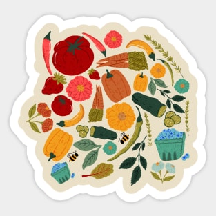 Abundant Harvest: A Farmer's Market Hero Pattern Brimming with Fresh Fruits and Vegetables Sticker